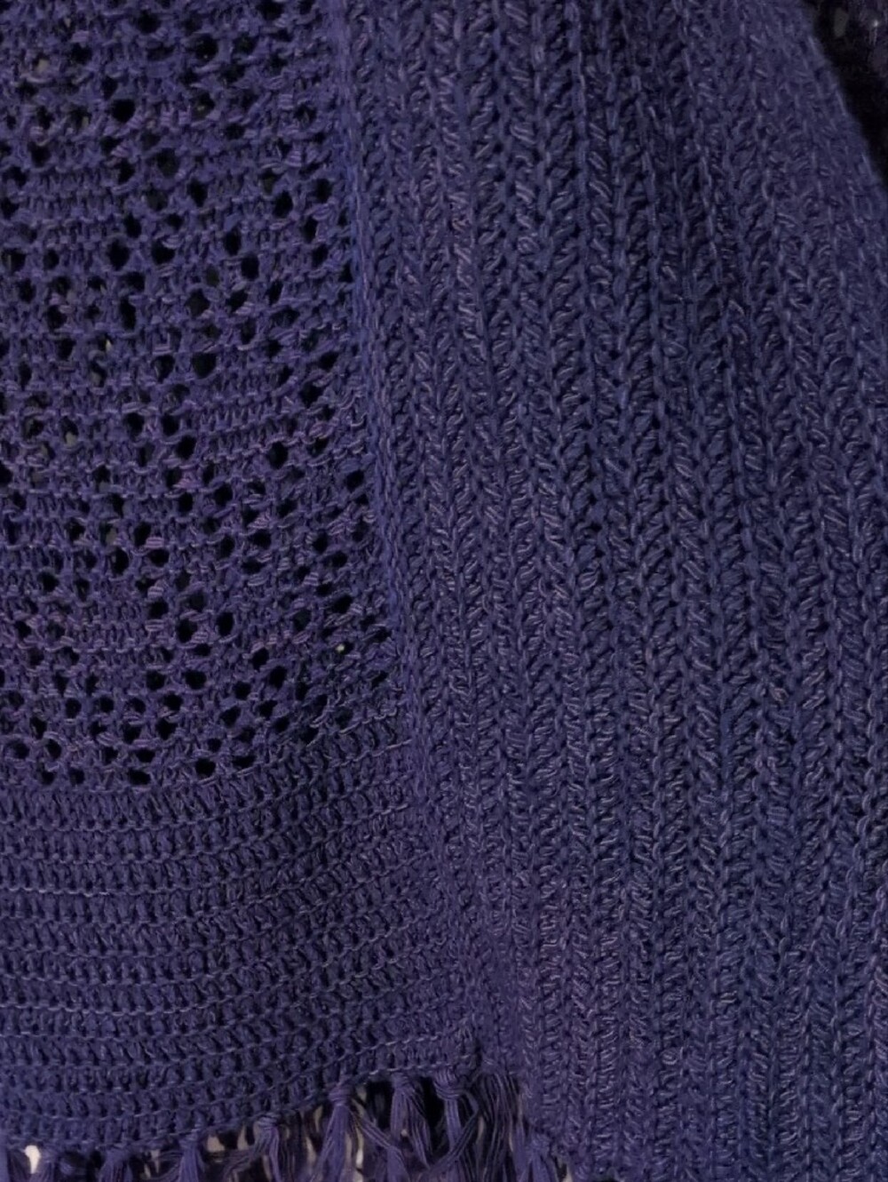 Ruby Rd. Navy Open-Front Crochet Fringe Cardigan - Picture 7 of 9
